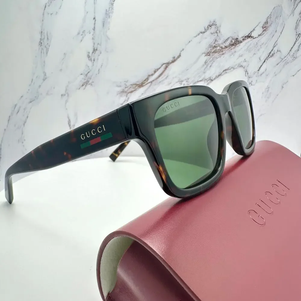New GUCCI Sunglasses Brown Gold Red Green Web 55-20-145 mm Mens Square Gucci
